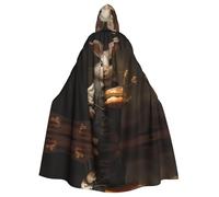 WHJSSF Piccolo coniglio grigio che tiene il pane stampato Halloween adulto mantello con cappuccio grande mantello con cappuccio con papillon, senza cerniera