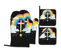 WHJSSF Rainbow - Set di 4 pezzi da cucina "After The Rainbow" con immagine termoisolante e resistente alle scottature, per cucina e barbecue all'aperto