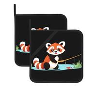 WHJSSF Red Panda Fishing Big Fish Prints - Sottovaso quadrato isolante (set da due pezzi) per la rimozione del coperchio della cucina, forni a microonde, forni, con corda laterale per appendere