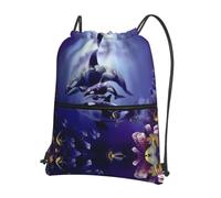 WHJSSF Sea Whale Prints, zaino con coulisse e cerniera, leggero e pieghevole, borsone da viaggio con tasca frontale e organizer interno