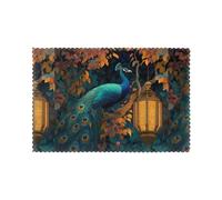 WHJSSF Set di 6 tovagliette per tavolo da pranzo con stampa di pavone su una lanterna, per casa e banchetti, facili da pulire a temperatura ambiente per un uso duraturo