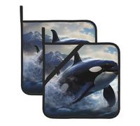 WHJSSF Set di due tappetini isolanti quadrati con stampa orca killer whale (set da due pezzi) per la rimozione del coperchio della cucina, forni a microonde, forni, con corda laterale per appendere