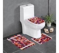 WHJSSF Set di tappeti da bagno antiscivolo con stampa di petali nel cielo, 3 pezzi, tappetini ovali e rettangolari per WC, toeletta e servizi igienici