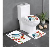 WHJSSF Set di tappeti da bagno antiscivolo con stampa di uccelli che mangiano frutta rossa, 3 pezzi, tappetini ovali e rettangolari per WC, toeletta e servizi igienici