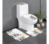 WHJSSF Set di tappeti da bagno antiscivolo con stampa ippopotamo che gioca con mulino a vento, 3 pezzi, tappetini ovali e rettangolari per WC, toeletta e servizi igienici