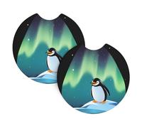 Whjssf Sottobicchieri per auto con stampa pinguino sotto l'aurora (confezione da 2) - Protezioni per portabicchieri in gomma resistente, accessori interni impermeabili e inodore