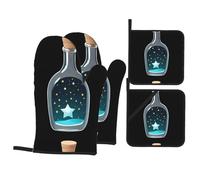WHJSSF Stelle in una bottiglia di vetro Stampa Cucina cottura set di quattro pezzi Include 2 guanti isolati e 2 coperchi per pentole con tasche anti-scottatura e termoisolante