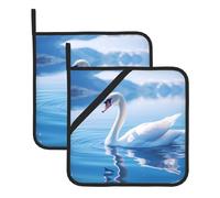WHJSSF Swan in Lake Prints, tappetino isolante quadrato (set da due pezzi) per la rimozione del coperchio della cucina, forni a microonde, forni, con corda laterale per appendere