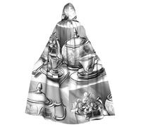 WHJSSF Sweet Afternoon Tea stampato Halloween adulto con cappuccio mantello grande con cappuccio con papillon, senza cerniera
