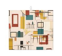 WHJSSF Tappetino scolapiatti da cucina con stampe moderne di metà secolo, super assorbente, con stampe colorate, strato di appoggio ad asciugatura rapida per piatti, bicchieri e piccoli