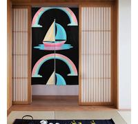 WHJSSF Tenda divisoria per porta stampata con barca rosa blu sotto l'arcobaleno protezione della privacy adatta per cucina, bagno, stanza 86,4 x 142,2 cm