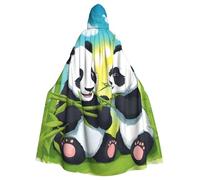 WHJSSF Two Happy Pandas Prints, mantello con cappuccio per adulti, per Halloween, con cappuccio, senza cerniera