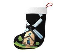 WHJSSF Una piccola casa con mulino a vento stampato calze di Natale Festival grande capacità stampato calzini decorazione