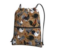 WHJSSF Zaino con cerniera con coulisse e stampa stampa gallo e pollo, borsa leggera e pieghevole per viaggi, yoga, escursionismo e oggetti essenziali quotidiani