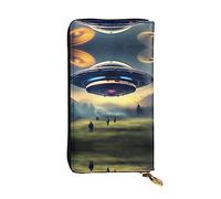 WHJWXC Portafoglio in pelle 19 x 10,5 cm, elegante e resistente, da donna, con scomparti multipli e cerniera, motivo UFO atterraggio, nero, taglia unica, Nero , Taglia unica
