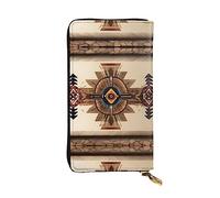 WHJWXC Portafoglio in pelle 19 x 10,5 cm, elegante e resistente, da donna, con scomparti multipli e cerniera, stampa con pittura nativa americana, nero, taglia unica, Nero , Taglia unica