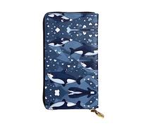 WHJWXC Portafoglio in pelle 19 x 10,5 cm, elegante e resistente, da donna, con scomparti multipli e cerniera, stampa con balena assassina blu, nero, taglia unica, Nero , Taglia unica