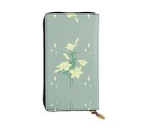 WHJWXC Portafoglio in pelle 19 x 10,5 cm, elegante e resistente, da donna, con scomparti multipli e cerniera, stampa di gigli bianchi, nero, taglia unica, Nero , Taglia unica