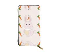 WHJWXC Portafoglio in pelle 19 x 10,5 cm, elegante e resistente, da donna, con scomparti multipli e cerniera, motivo coniglio sorridente, nero, taglia unica, Nero , Taglia unica