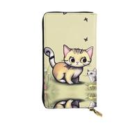 WHJWXC Portafoglio in pelle 19 x 10,5 cm, elegante e resistente, da donna, con scomparti multipli e cerniera, motivo gatto e farfalla, nero, taglia unica, Nero , Taglia unica