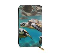 WHJWXC Portafoglio in pelle 19 x 10,5 cm, elegante e resistente, da donna, con scomparti multipli e cerniera, design con palme e tartarughe marine, motivo subacqueo, nero, taglia unica, Nero , Taglia