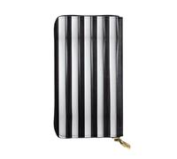 WHJWXC Portafoglio in pelle 19 x 10,5 cm, elegante e resistente, da donna, con scomparti multipli e design con cerniera, motivo a righe bianche e nere, nero, taglia unica, Nero , Taglia unica