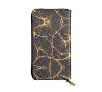 WHJWXC Portafoglio in pelle 19 x 10,5 cm, elegante e resistente, da donna, con scomparti multipli e design con cerniera, motivo foglia dorata, nero, taglia unica, Nero , Taglia unica