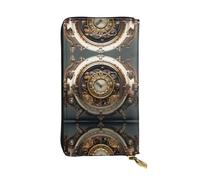 WHJWXC Portafoglio in pelle 19 x 10,5 cm, elegante e resistente, da donna, con scomparti multipli e design con cerniera, motivo orologio steampunk, nero, taglia unica, Nero , Taglia unica