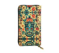 WHJWXC Portafoglio in pelle 19 x 10,5 cm, elegante e resistente, da donna, con scomparti multipli e design con cerniera, motivo vintage Aloha Tiki, nero, taglia unica, Nero , Taglia unica
