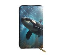 WHJWXC Portafoglio in pelle 19 x 10,5 cm, elegante e resistente, da donna, con scomparti multipli e design con cerniera, motivo con orche assassine, nero, taglia unica, Nero , Taglia unica