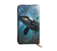 WHJWXC Portafoglio in pelle 19 x 10,5 cm, elegante e resistente, da donna, con scomparti multipli e design con cerniera, stampa di orche assassine, nero, taglia unica, Nero , Taglia unica