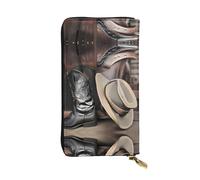 WHJWXC Portafoglio in pelle 19 x 10,5 cm, elegante e resistente portafoglio da donna con scomparti multipli e design con cerniera, stampa con cappello nero da cowboy, stivali western, nero, taglia
