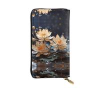 WHJWXC Portafoglio in pelle 19 x 10,5 cm, elegante e resistente portafoglio da donna con scomparti multipli e design con cerniera, motivo bohémien bianco loto, nero, taglia unica, Nero , Taglia unica
