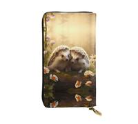 WHJWXC Portafoglio in pelle da 19 x 10,5 cm, elegante e resistente, da donna, con scomparti multipli e cerniera, motivo natura, adorabile riccio, nero, taglia unica, Nero , Taglia unica