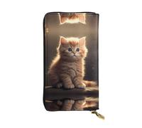 WHJWXC Portafoglio in pelle da 19 x 10,5 cm, elegante e resistente, da donna, con scomparti multipli e cerniera, grazioso motivo con piccoli gatti, nero, taglia unica, Nero , Taglia unica