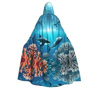 WHJWZY Balene sotto il mare stampato aldult Halloween mantello con cappuccio per uomini e donne utilizzato per feste ballo di fine anno
