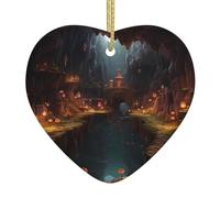 WHJWZY Ciondolo a forma di cuore in ceramica di Natale, per appendere l'albero, ornamenti per festival, bomboniere e altro piccolo mondo nella grotta