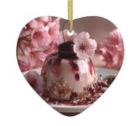 WHJWZY Ciondolo a forma di cuore in ceramica di Natale, per appendere l'albero, ornamenti per festival, bomboniere e altro motivo Sakura Pudding