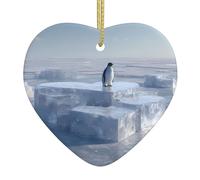 WHJWZY Ciondolo a forma di cuore in ceramica di Natale, per appendere l'albero, ornamenti per festival, bomboniere e altro ancora, motivo pinguino sul cubo di ghiaccio dell'amore
