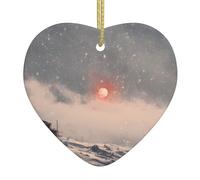 WHJWZY Ciondolo a forma di cuore in ceramica di Natale, per appendere l'albero, ornamenti per festival, bomboniere e molto altro ancora, motivo con il sole in un giorno di neve