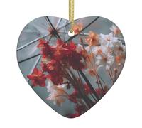 WHJWZY Ciondolo a forma di cuore in ceramica di Natale, per appendere l'albero, ornamenti per festival, bomboniere e altri petali sotto un ombrello trasparente