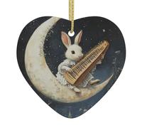 WHJWZY Ciondolo natalizio a forma di cuore in ceramica - per appendere l'albero, ornamenti per festival, bomboniere e altro ancora coniglietto che suona il pianoforte