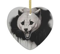 WHJWZY Ciondolo natalizio a forma di cuore in ceramica - per appendere l'albero, ornamenti per festival, bomboniere e molto altro ancora stampato con lupo ululante arrabbiato