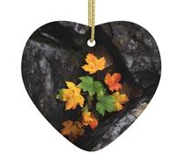 WHJWZY Ciondolo natalizio a forma di cuore in ceramica - per appendere l'albero, ornamenti per festival, bomboniere e altro motivo con foglie d'acero sotto le rocce