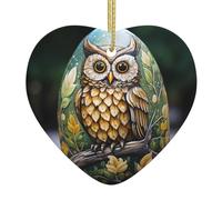 WHJWZY Ciondolo natalizio a forma di cuore in ceramica - per appendere l'albero, ornamenti per festival, bomboniere per feste e altro ancora stampa gufo sulla pietra