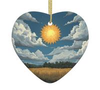 WHJWZY Ciondolo natalizio a forma di cuore in ceramica - per appendere l'albero, ornamenti per festival, bomboniere e altro ancora, stampa con il sole nel cielo