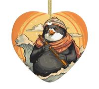 WHJWZY Ciondolo natalizio a forma di cuore in ceramica - per appendere l'albero, ornamenti per festival, bomboniere e altro ancora pinguino che suona il flauto