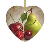 WHJWZY Ciondolo natalizio a forma di cuore in ceramica - per appendere l'albero, ornamenti per festival, bomboniere e altre stampe di ciliegie e pere