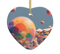 WHJWZY Ciondolo natalizio a forma di cuore in ceramica - per appendere l'albero, ornamenti per festival, bomboniere e molto altro ancora, un motivo colorato a forma di mondo di bolle