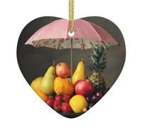 WHJWZY Ciondolo natalizio a forma di cuore in ceramica - per appendere l'albero, ornamenti per festival, bomboniere e altro ancora con frutta stampata sotto l'ombrello